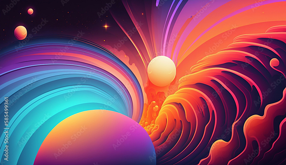 Wall mural alien planet and space abstract background with circles retro neon psychedelic background new qualit