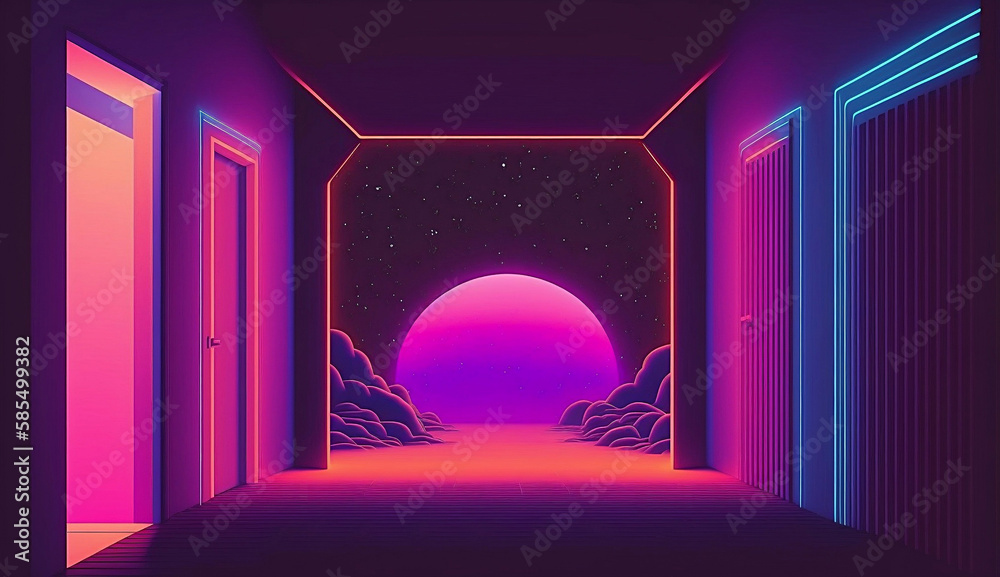 Wall mural alien planet and space abstract background with circles retro neon psychedelic background new qualit