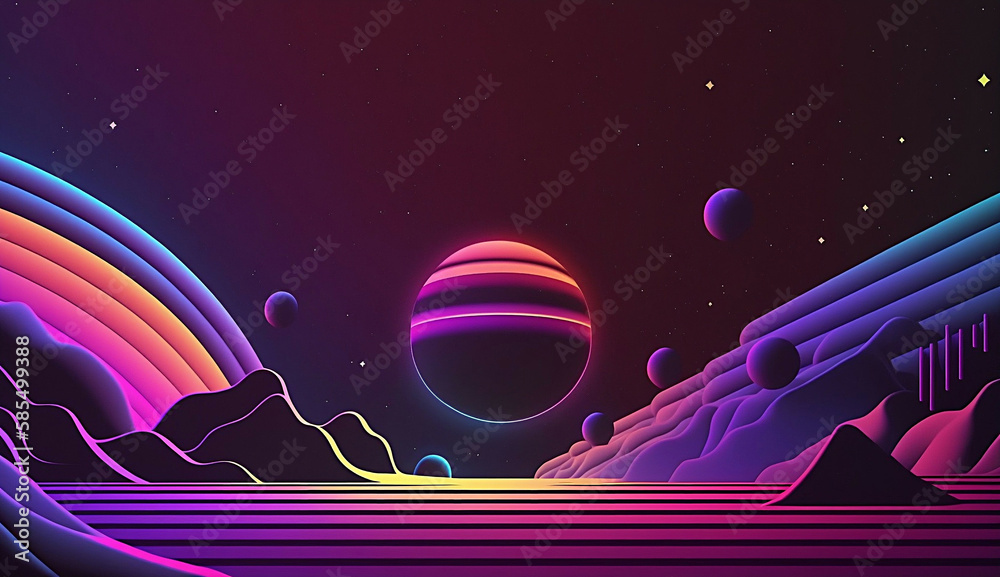 Wall mural alien planet and space abstract background with circles retro neon psychedelic background new qualit