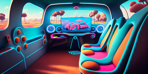 Salon interior of a smart car. Self driving electric car.