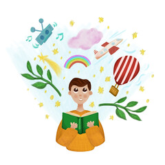 ilustración infantil digital, sobre día del libro, para social media