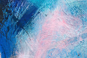 Macro Image of Pink and Blue Paint on Canvas