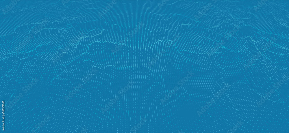 Poster wave of particles. futuristic dots pattern on dark background. big data digital code. technology or 
