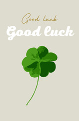 Four-leaf clover, good luck, good luck inscription, good luck wishes, greeting card