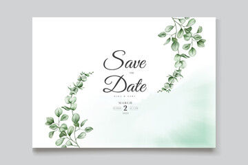 Watercolor vector set wedding invitation card template design with green eucalyptus leaves