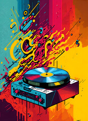 graffiti illustration of vintage record player hip hop style - created with Generative AI