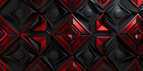 "Mirrored Mosaic" | Black And Red Symmetric Geometric Background | Generative AI Artwork 