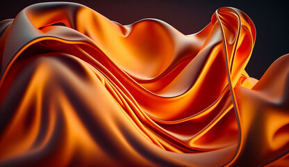 Abstract light silk background orange neon waves, AI