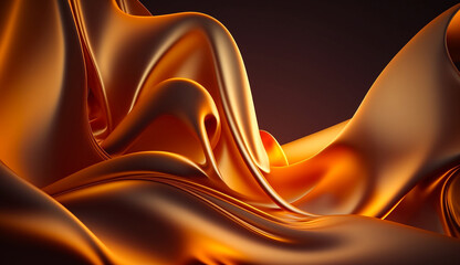 Abstract light silk background orange neon waves, AI