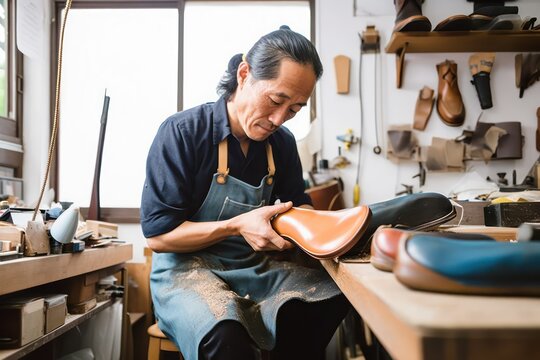 Craftsperson shoemaker crafting shoes. Photo generative AI