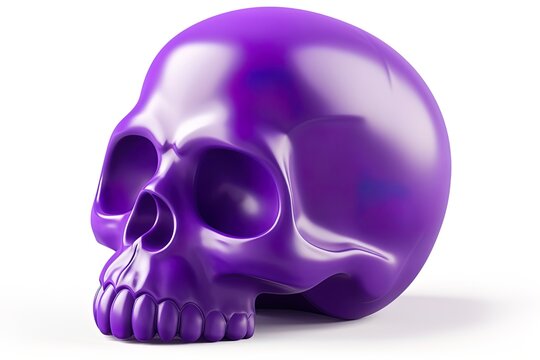 Detailed purple human skull 3d render illustration on isolated white background