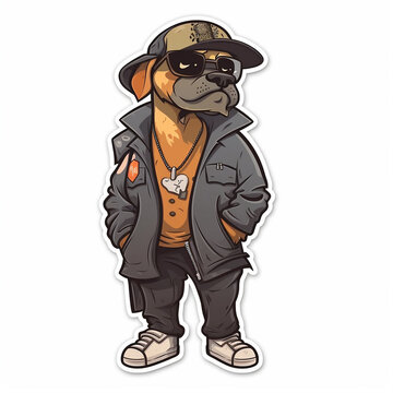 Hip hop Rapper dog in a hat, Created With generative AI