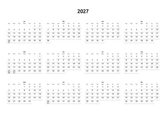 calendar of 2027