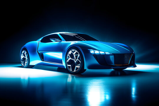 Presenting a blue sport car concept, generative ai.
