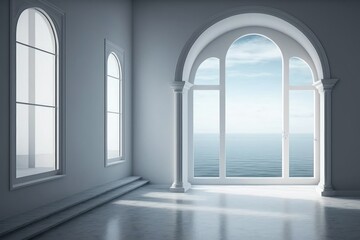 Fototapeta premium White room with a window overlooking the sea