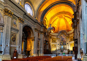 Fototapeta premium Main nave and presbytery of Eglise Saint Francois de Paule church of Francis of Paola in historic Vieux Vieille Ville old town of Nice in France