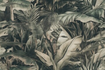 Soft colored tropical wallpaper, monochromatic, contemporary, boho, banana leaf, palm leaf. Generative AI