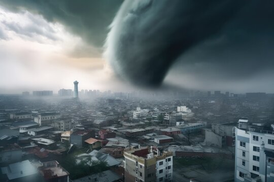Tornado destroying a city