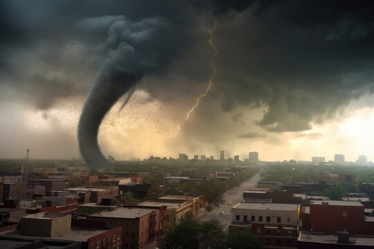 Tornado destroying a city