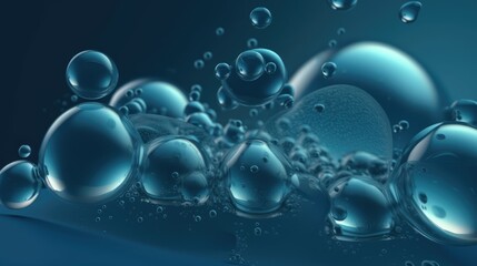 blue water bubbles and droplets close up, made wth generated ai