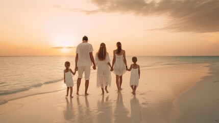 Fototapeta na wymiar Family walking on beach, made with generative ai