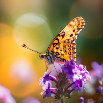 closeup of butterfly on purple flower