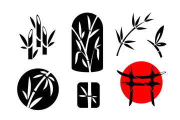 Bamboo design collection. Vector isolated decoration elements, emblems, labels, icons and signs.