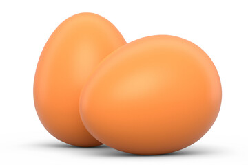 Farm raw organic brown eggs for morning breakfast on white background.