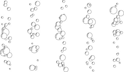 Underwater air bubbles  decoration elements. Fizzy water or soap foam texture. Vector isolated outline design element. Vertical streams