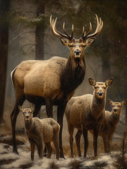 Naklejka na ściany i meble Elk family portrait