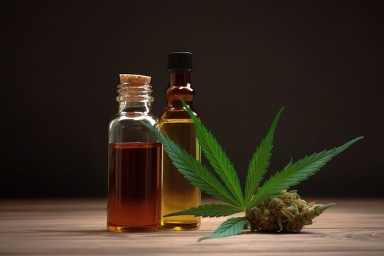 Cannabis medical oil packed in a small bottle 
