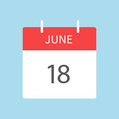 June tear calendar icon. Calendar to tear off every day. Vector illustration in flat style. Isolated on a light blue background.