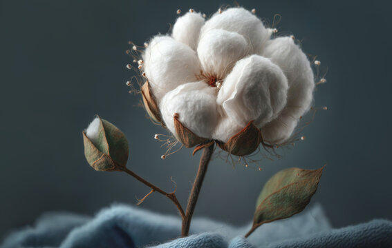 Cotton flower close-up on a dark background. AI generated