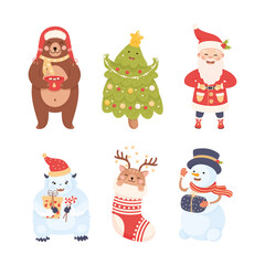 Cute New Year Character Having Fun at Wintertime Vector Set