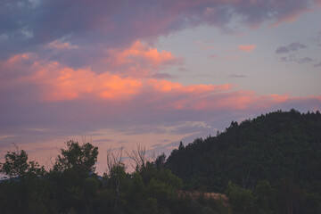 Mountain outline at sunset in the French Alps in summer