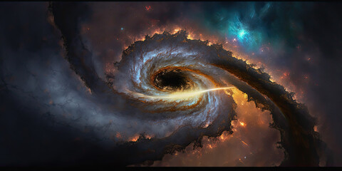 illumination of intergalactic space with planets in nebulae  black hole in deep space, abstract background 