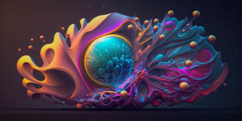 Abstract 3d render neon, twisted wave in motion. Vivid colorful gradient design element for banner, background, wallpaper. Generative AI