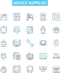 Device supplies vector line icons set. Device, Supplies, Accessories, Gadgets, Items, Parts, Components illustration outline concept symbols and signs
