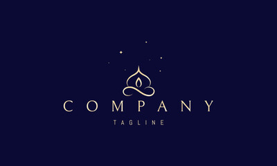 Vector golden logo with an abstract image of a candle under a dome with an infinity sign below.