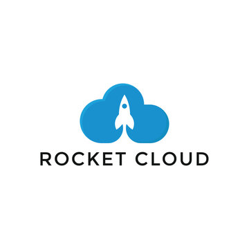 illustration vector rocket cloud flat design logo