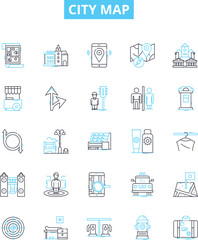 City map vector line icons set. City, Map, Urban, Layout, Cartography, Streets, Directions illustration outline concept symbols and signs