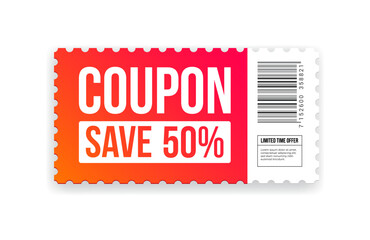 Coupon Save 50% Shopping Ticket Vector Illustration