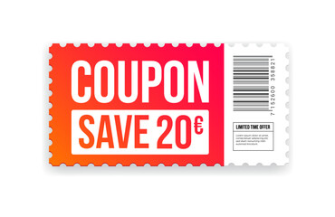 Coupon Save 20€ Shopping Ticket Vector Illustration