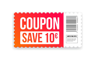 Coupon Save 10€ Shopping Ticket Vector Illustration