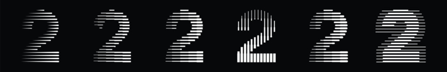 Number 2 Collection with Abstract Lines Pattern