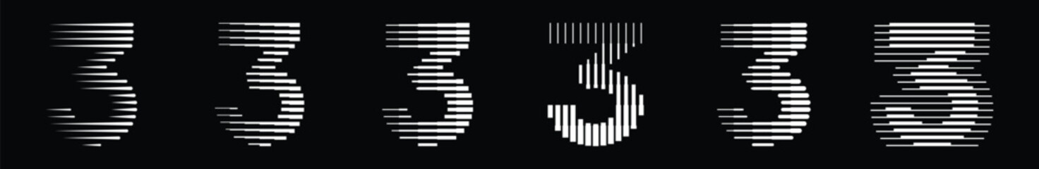 Number 3 Collection with Abstract Line Pattern