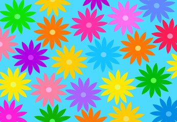 Colorful flowers on blue background.