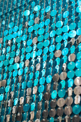 Fototapeta premium Disco party background, blue wall, round decorative elements
