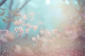 Obraz na płótnie Canvas a blurry photo of a bunch of flowers in a forest. generative ai