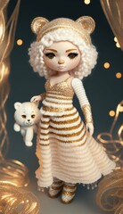 A beautiful soft toy tiger in a dress, a tiger cub doll for children, a decorative gift. Character in children's books and stories. Created with AI.